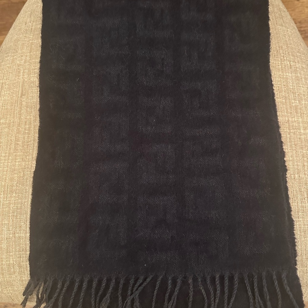 Black Patterned Scarf with Fringe